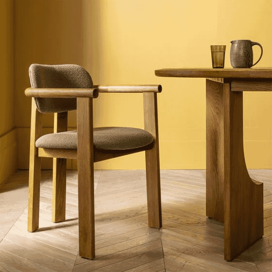 Atkin and Thyme: Cora Oak Dining Chair In Olive Green Boucle