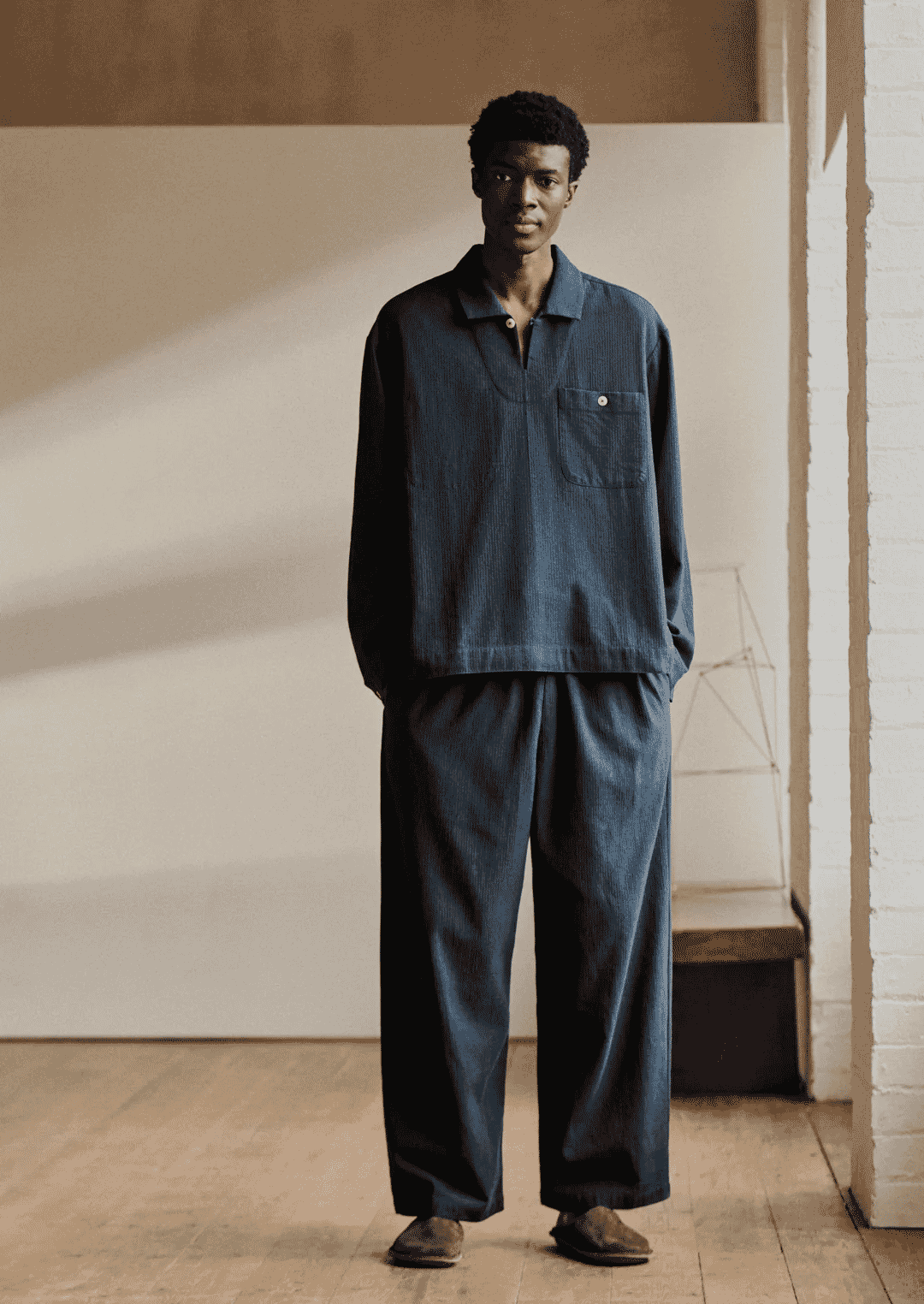 TOAST: Brushed Cotton Herringbone Drawstring Trousers