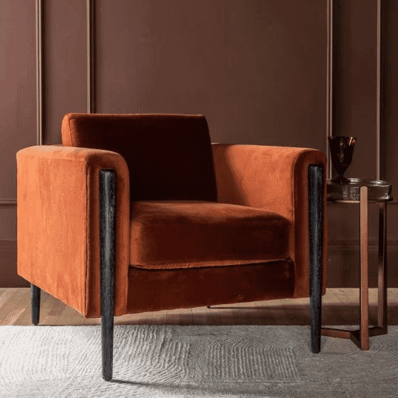 Atkin and Thyme: Lexington Armchair in Rust Velvet