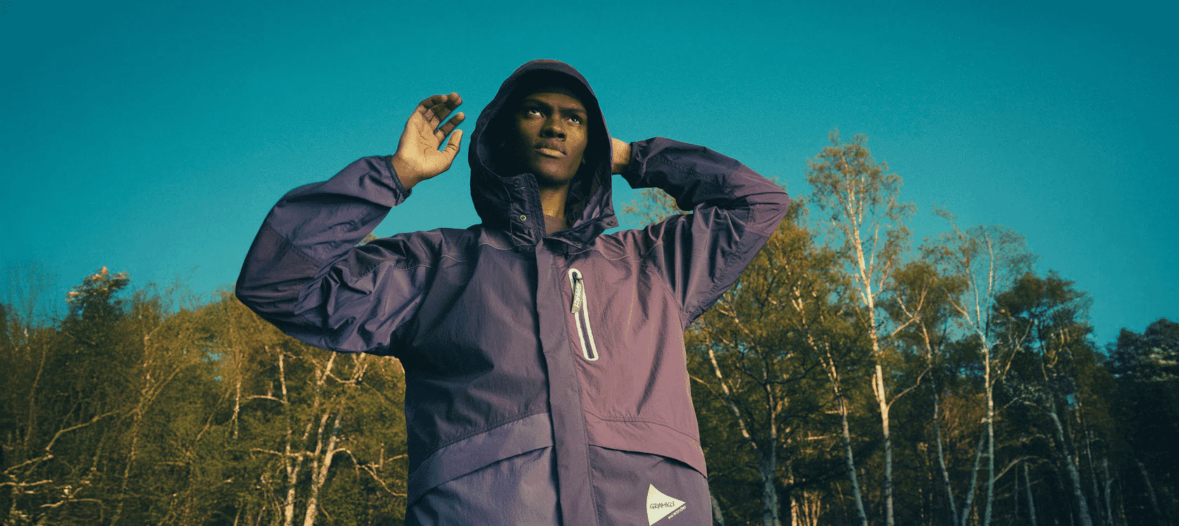 Gramicci x And Wander: Patchwork Wind Hoodie Multi Purple