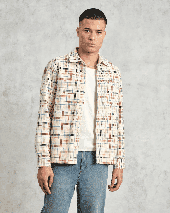 Wax London: Whiting - Ecru And Multicolour Yard Check Overshirt