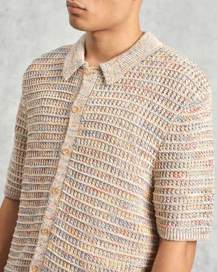 Wax London: Tellaro - Multicolour Twist Knitted Cotton Polo Shirt