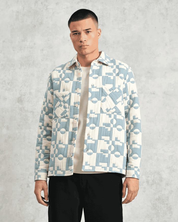 Wax London: Otto - Pale Blue And Ecru Jigsaw Jacquard Overshirt