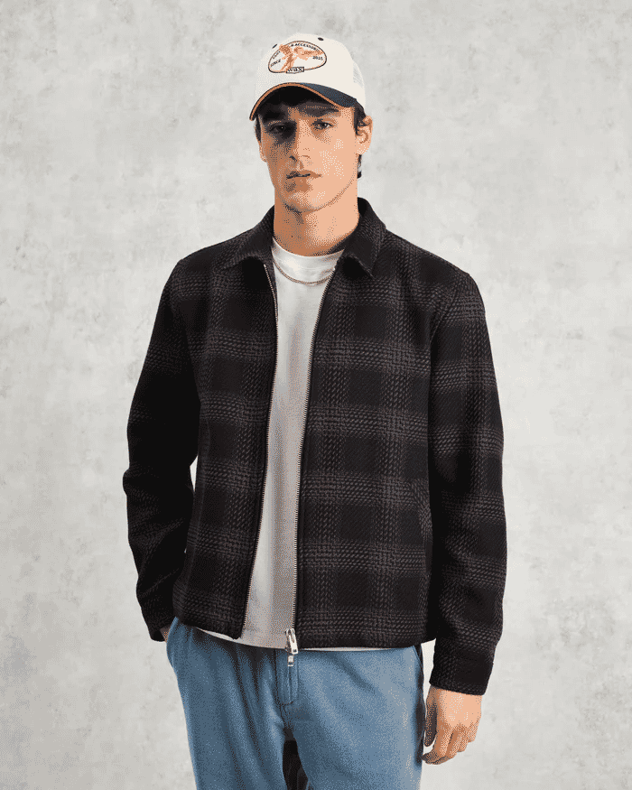 Wax London: Eldon - Black and Grey Check Jacket