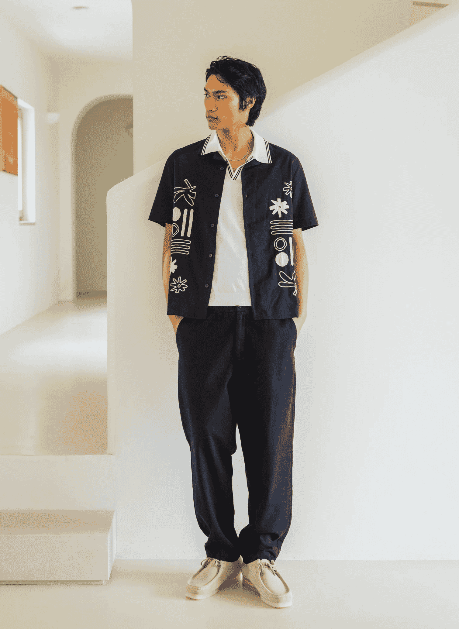Wax London: Didcot Abstract Appliqué Short-Sleeve Shirt