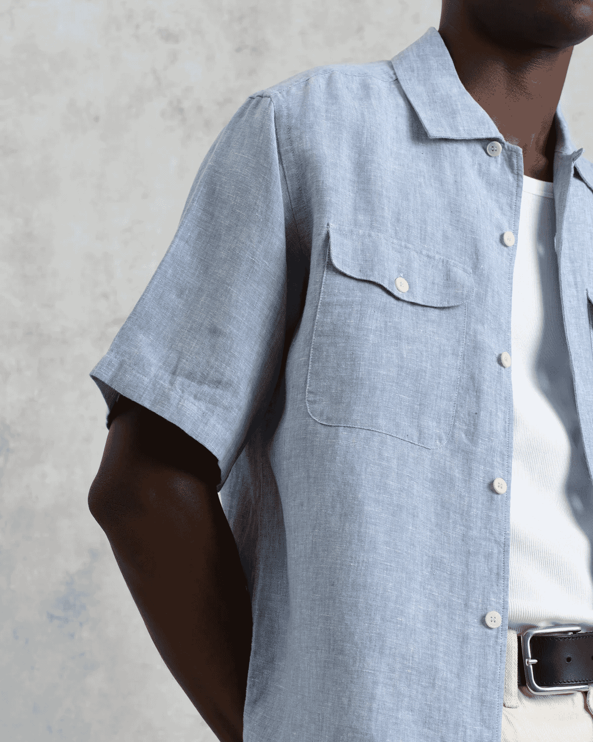Wax London: Bartlett - Blue Two-Tone Linen Short-Sleeve Shirt