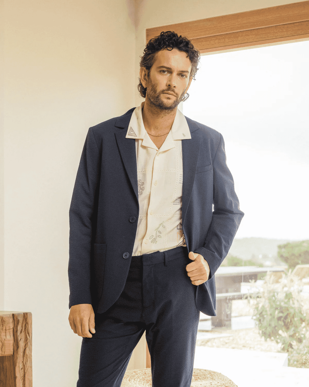 Wax London: Fintry - Navy Seersucker Blazer
