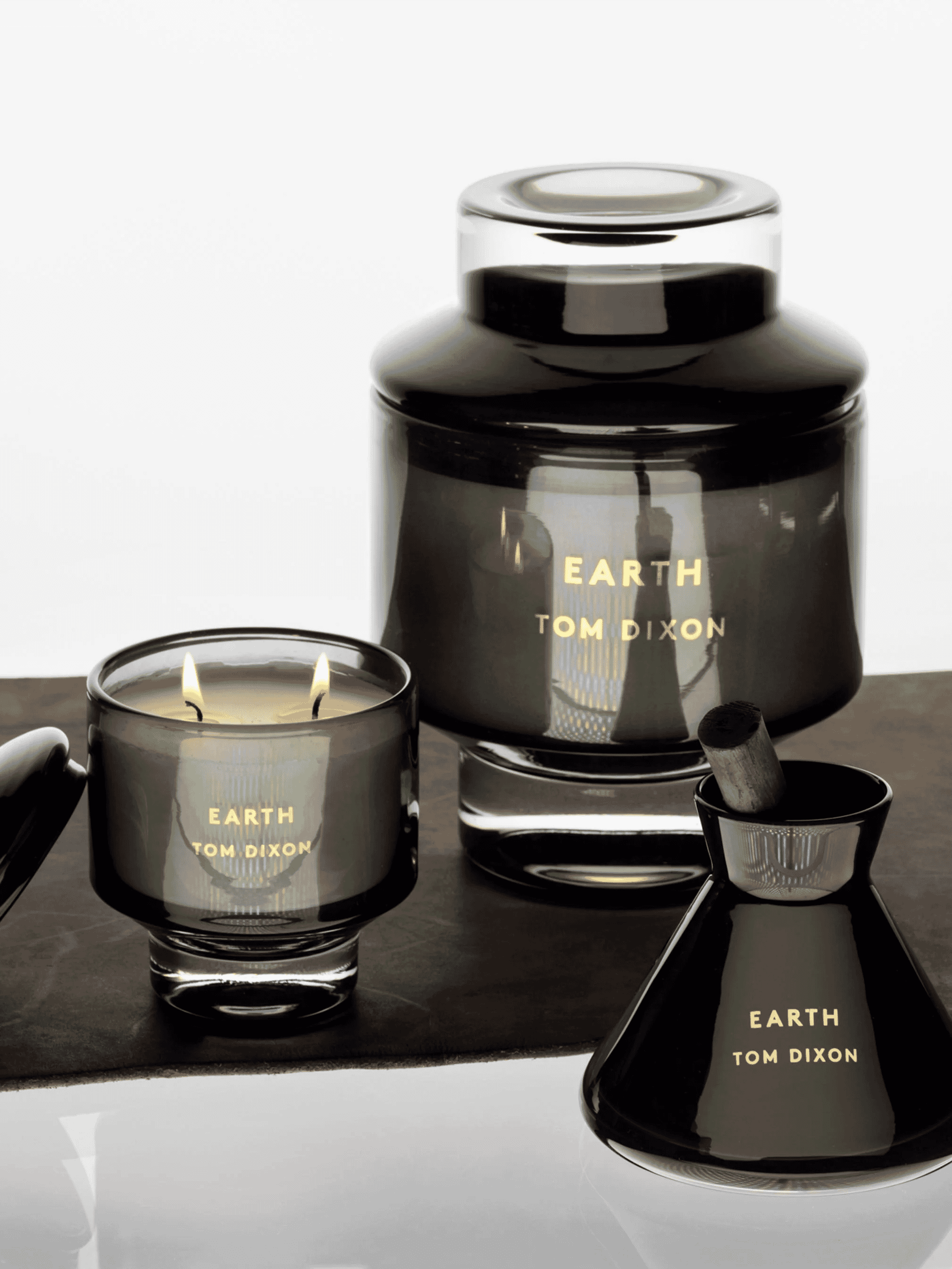 TOM DIXON: Earth Large Candle Mouth-Blown Glass Vessel