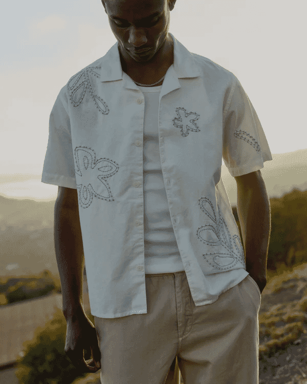 Wax London: Didcot - Floral Embroidered Short-Sleeve Shirt