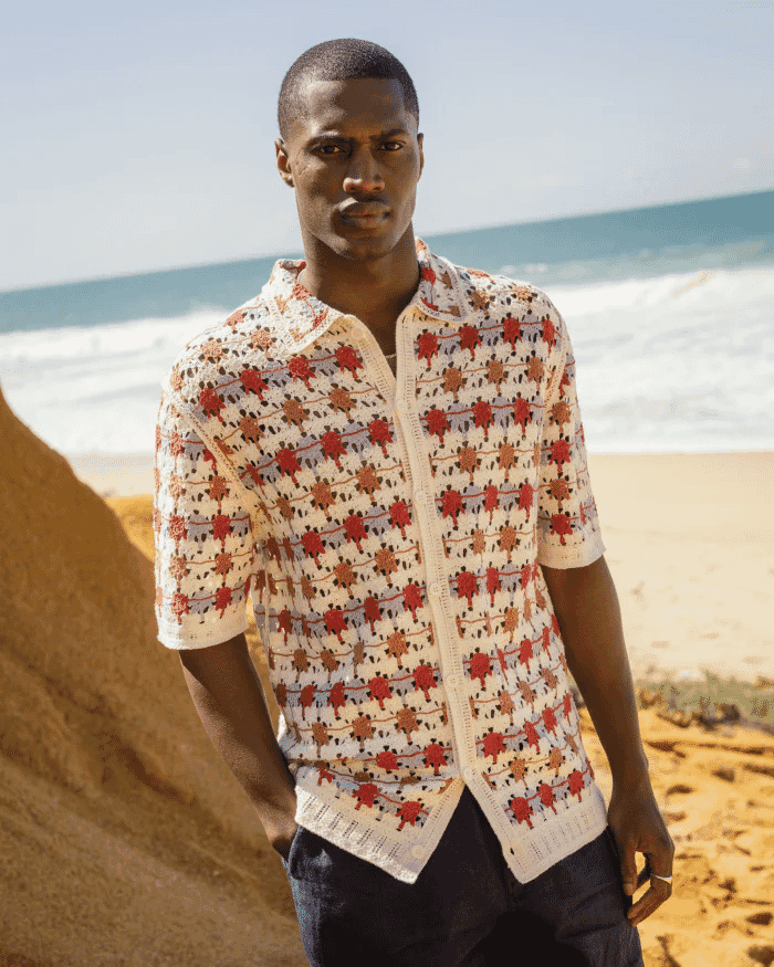 Wax London: Porto - Ecru And Multicolour Splash Crochet Knitted Polo Shirt