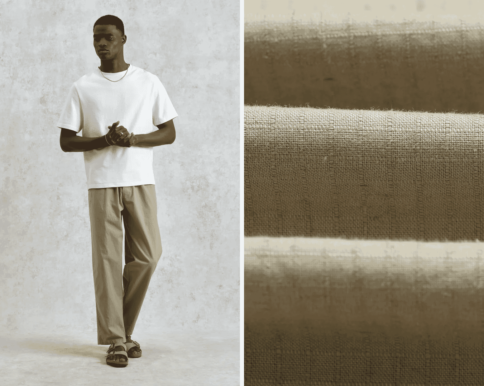 Wax London: Tyne - Light Khaki Cotton-Linen Ripstop Trousers