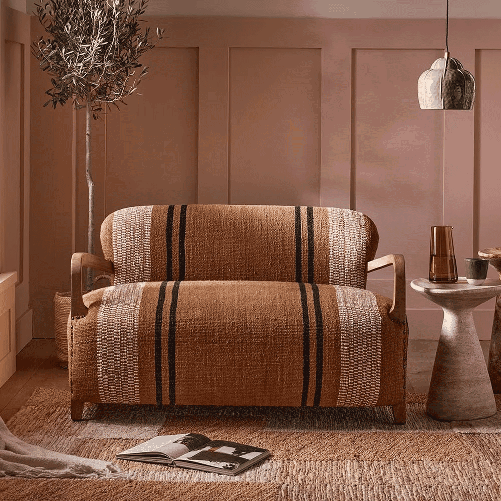 Atkin &amp; Thyme: Aviator Loveseat in Striped Cotton Rug
