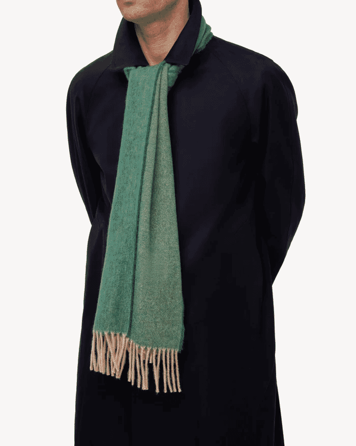 Besnard: Cashmere Light Green Herringbone Cashmere Scarf