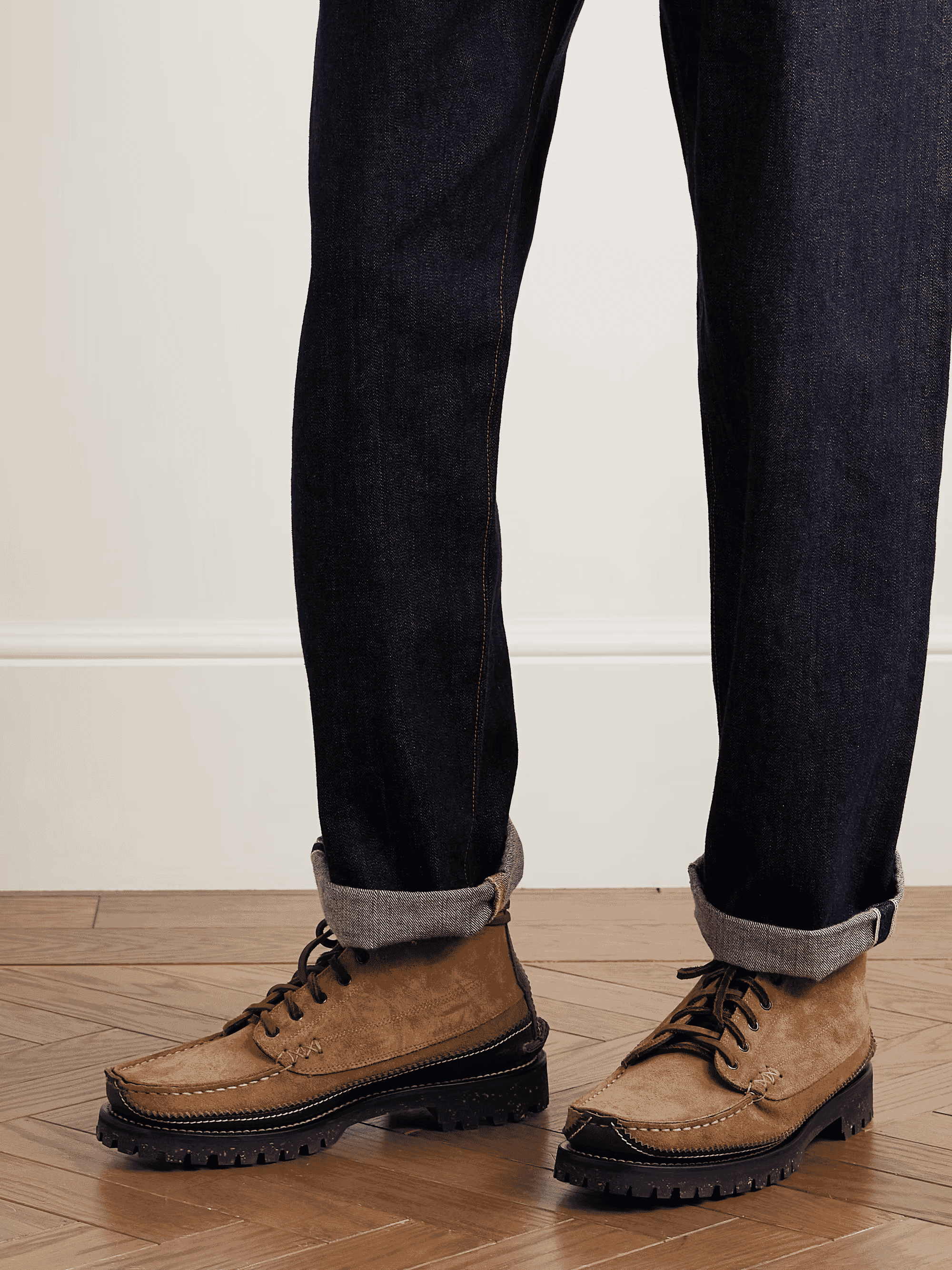 YUKETEN: Angler Leather-Trimmed Suede Ankle Boots