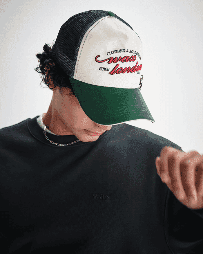 Wax London: Dale - Ecru And Multicolour Script Trucker Cap