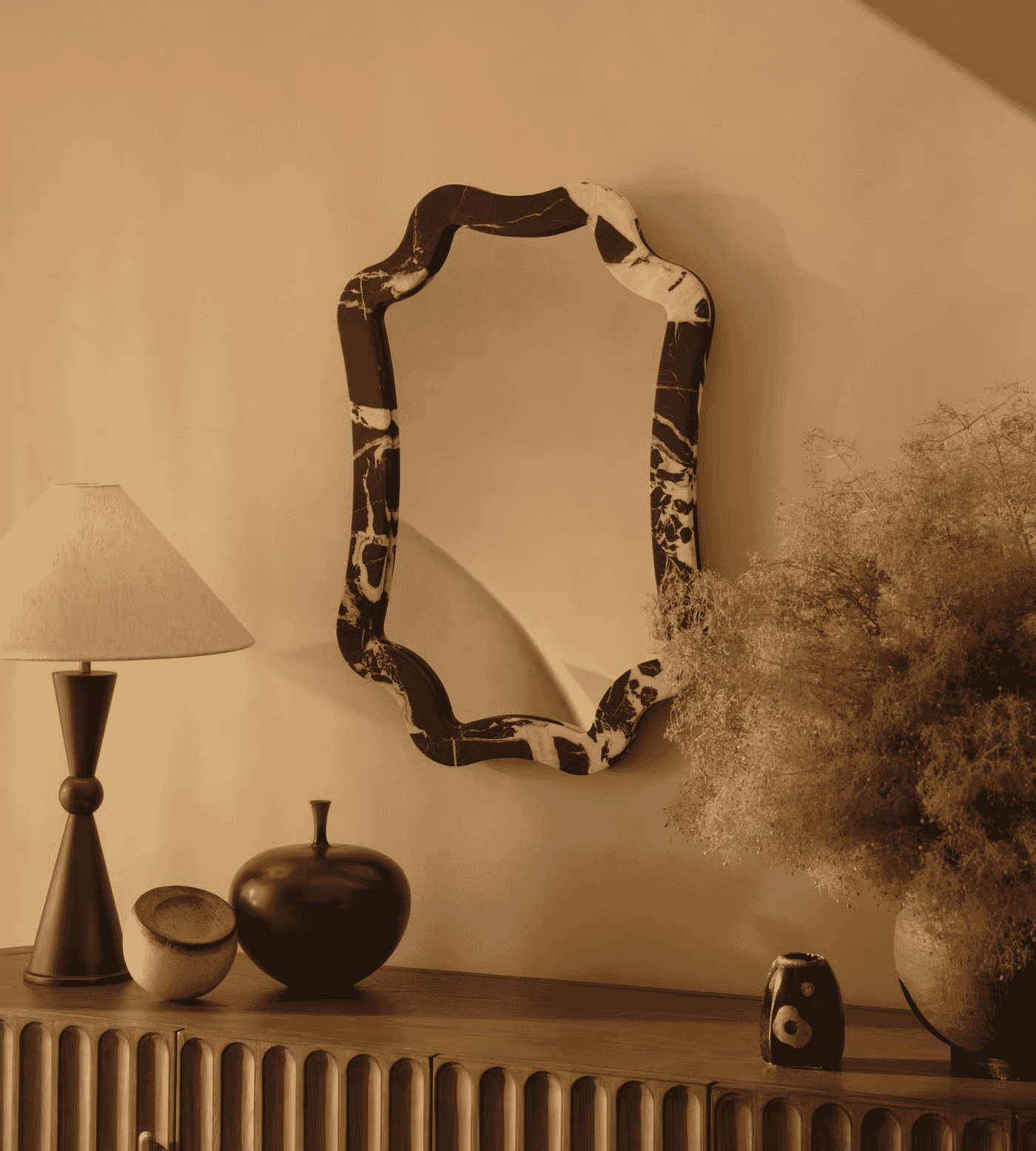 Soho Home: Hollis Wall Mirror, Black Bulgari Marble