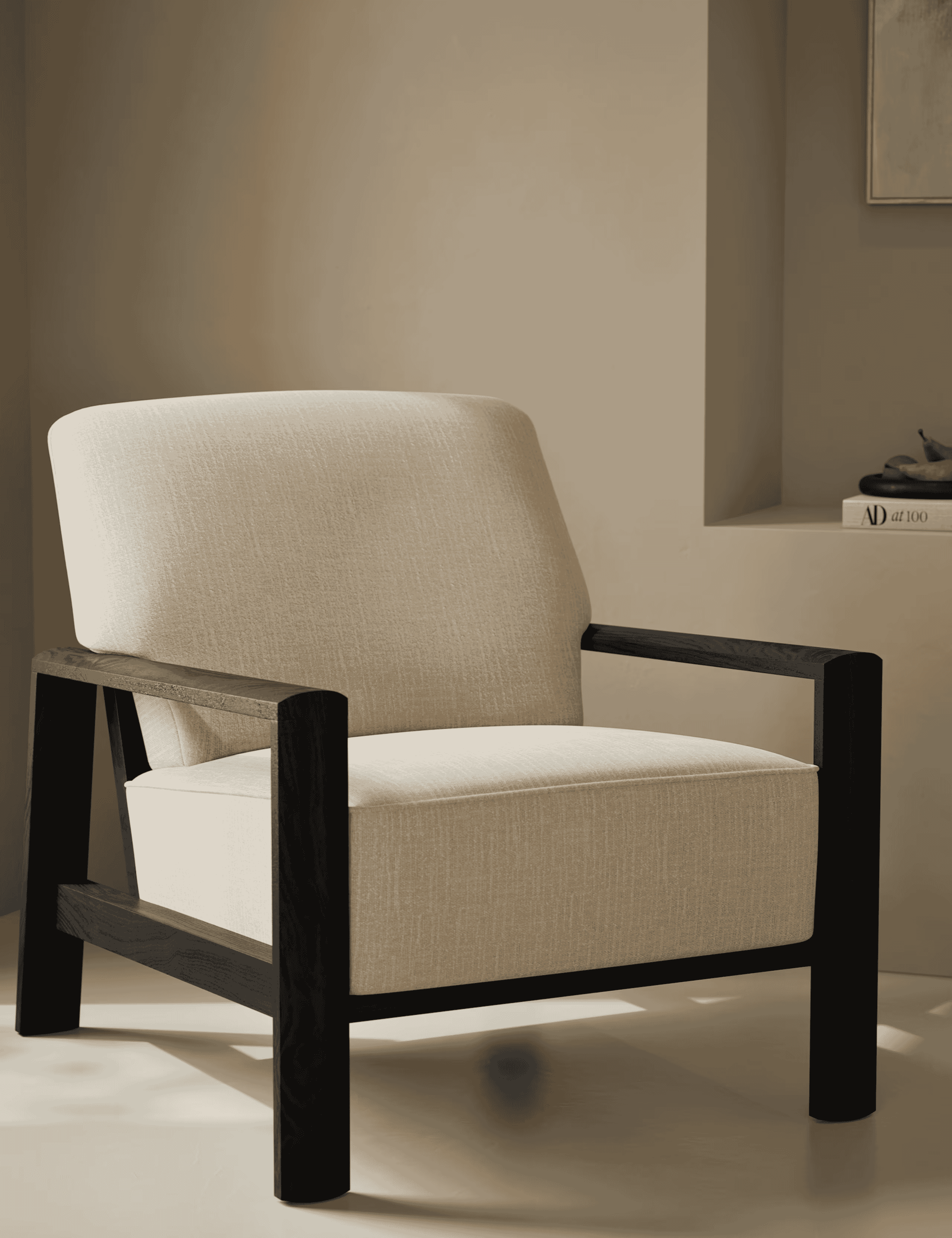 Dempsey: Black Oak Chenille Accent Chair
