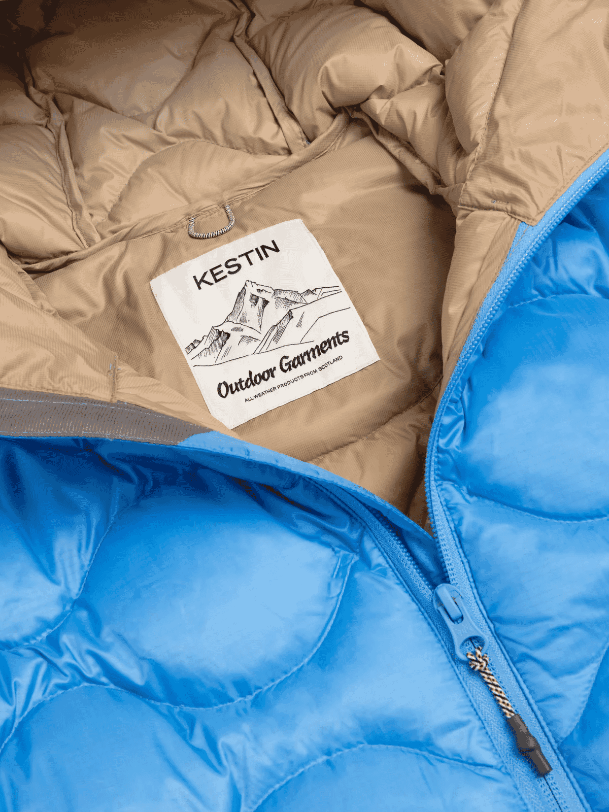 KESTIN: Cuillin Down Jacket in Sky Blue Recycled Ripstop