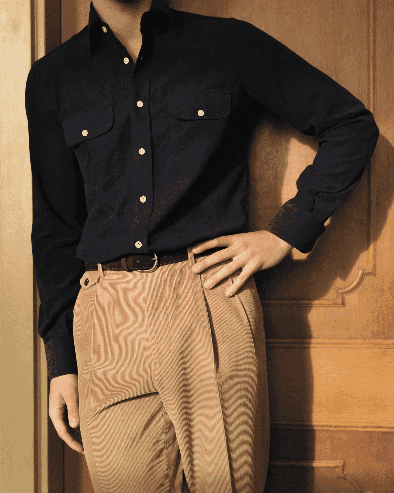 Besnard: Navy Corduroy Two Pocket Shirt