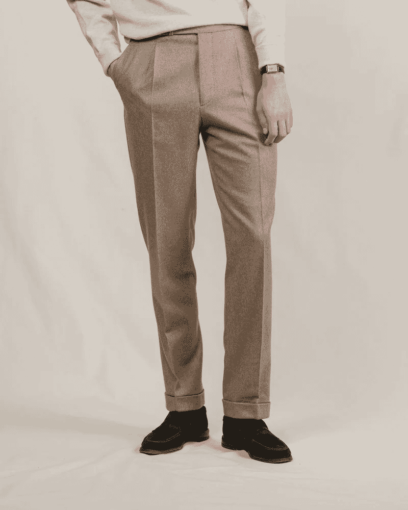 Besnard: Fawn Single Pleat Flannel Trousers