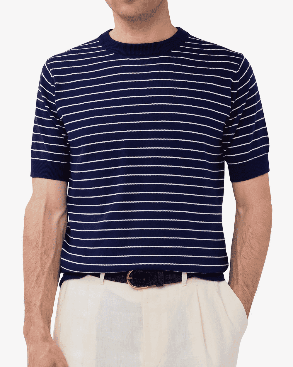Besnard: Navy White Breton Stripe Knitted T-Shirt