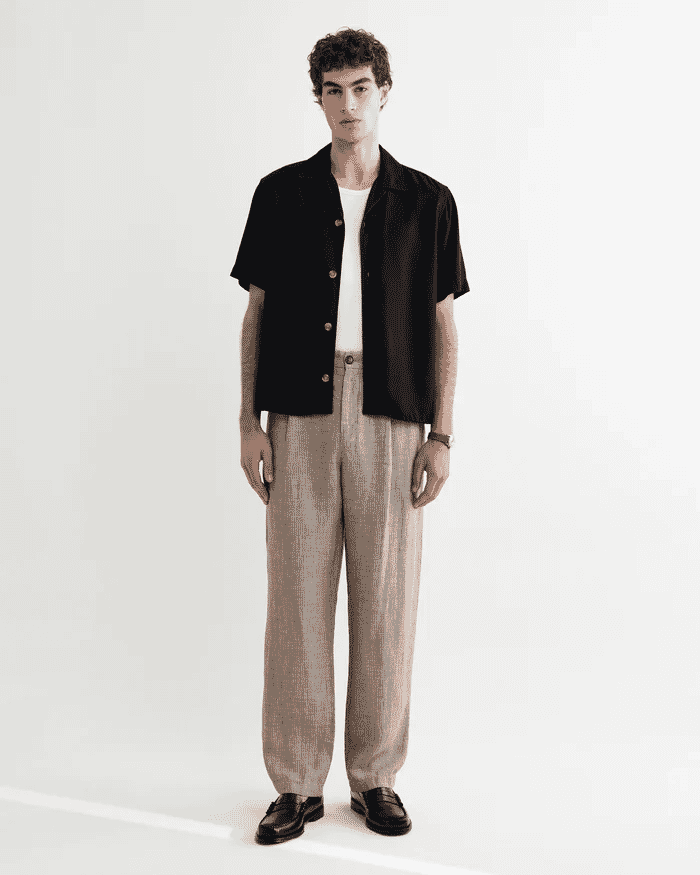Wax London: Malham - Natural And Brown Stripe Linen Wide Fit Trousers