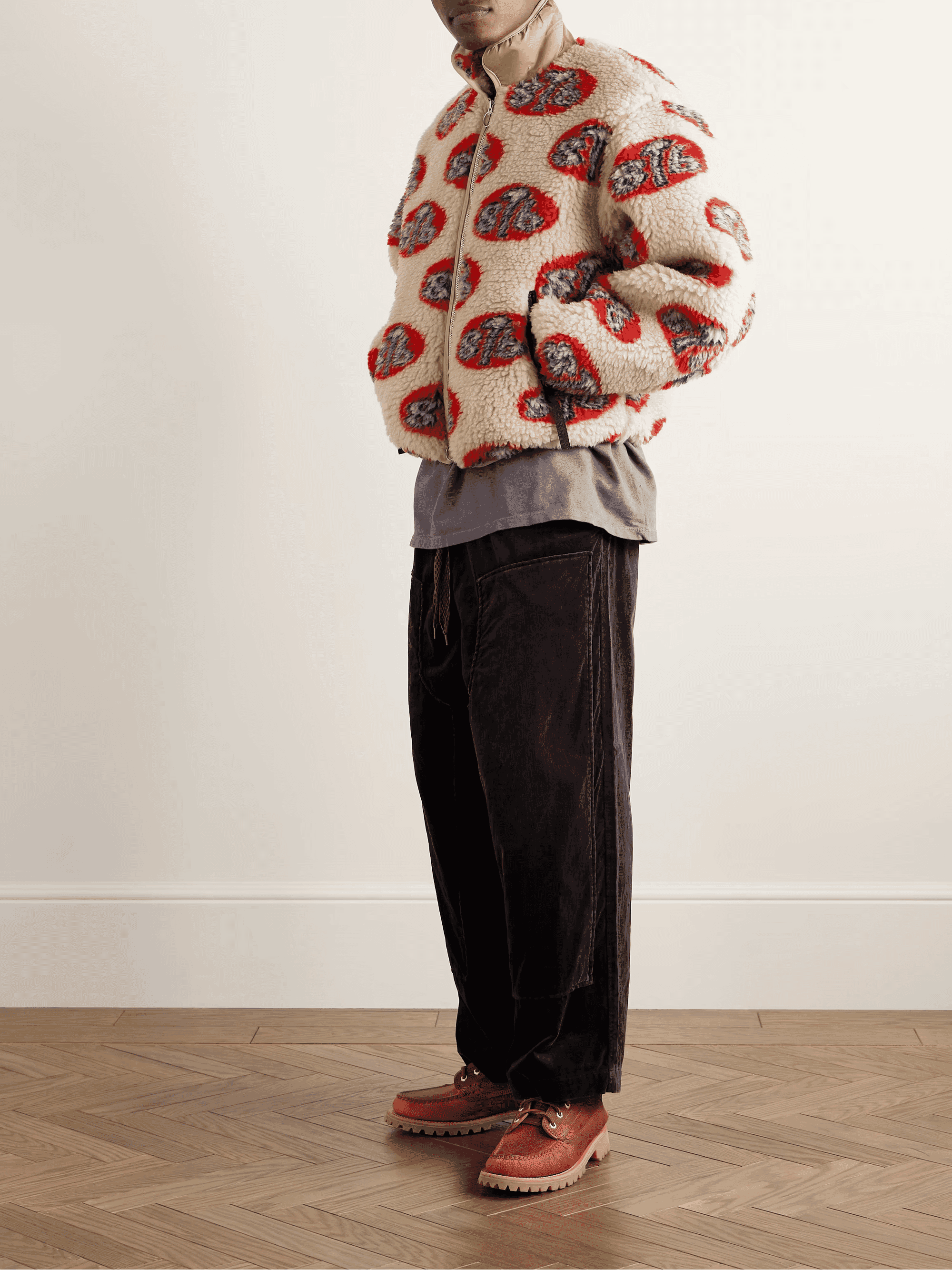 KAPITAL: Drizzler Cropped Printed Fleece Jacket