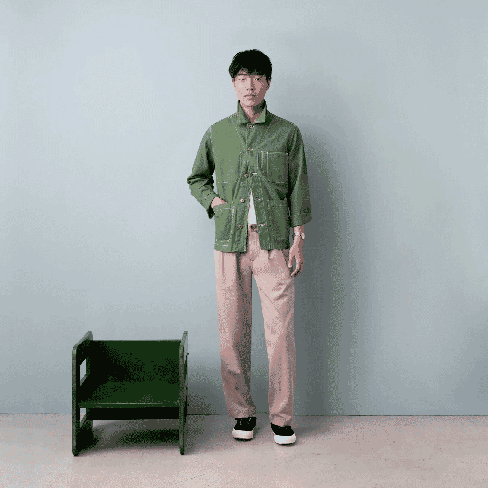 ISTO.: Green Herringbone Utility Jacket