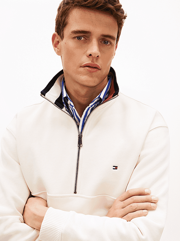 Tommy Hilfiger: Colour-Blocked Collar Terry Quarter-Zip Jumper