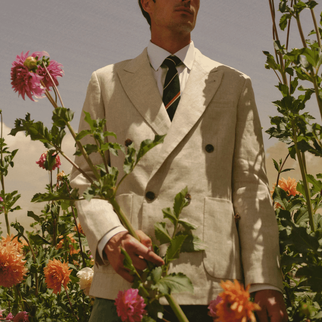 Wax London: Natural Linen Double-Breasted Blazer