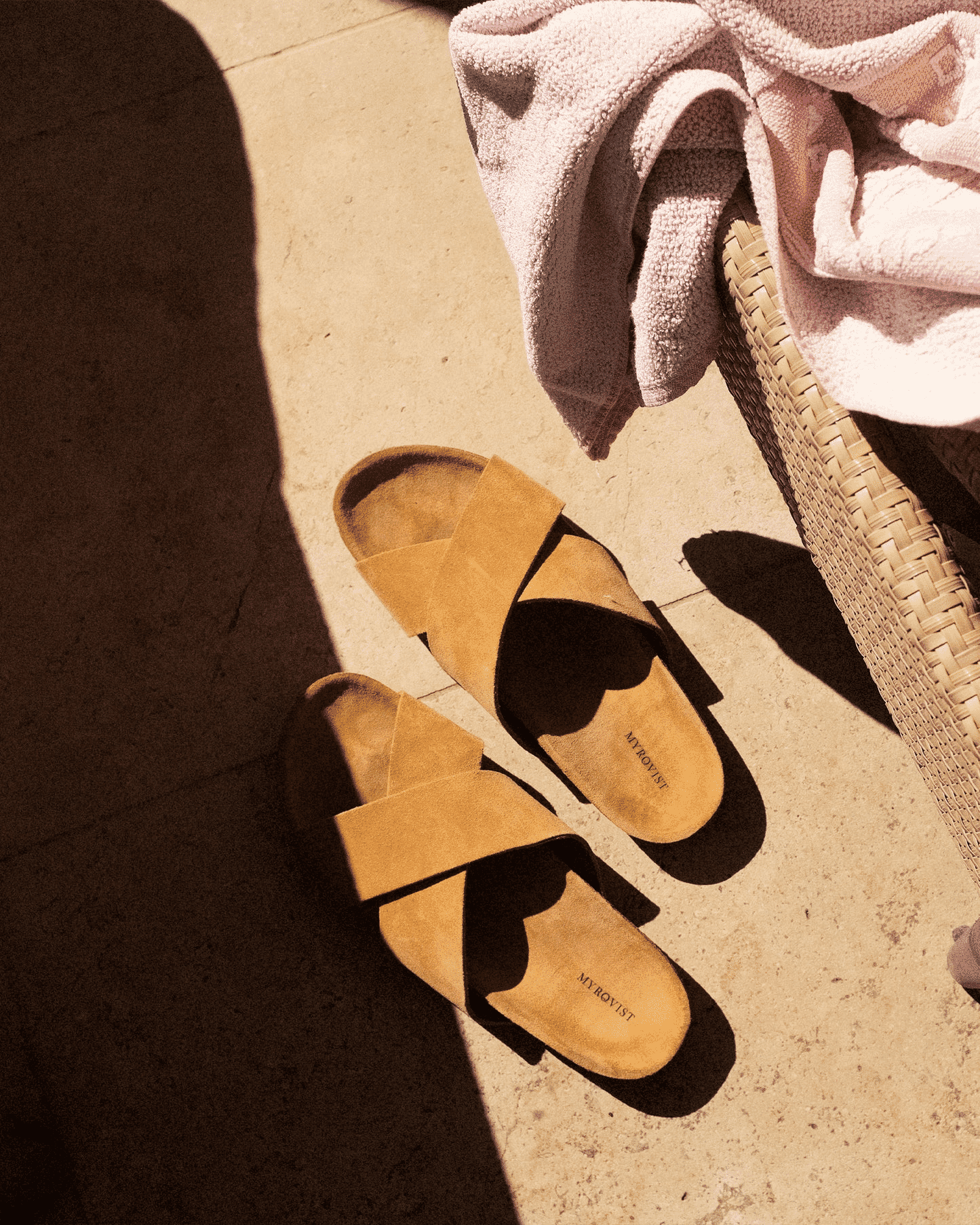 MYRQVIST: Solvik Sand Suede Sliders