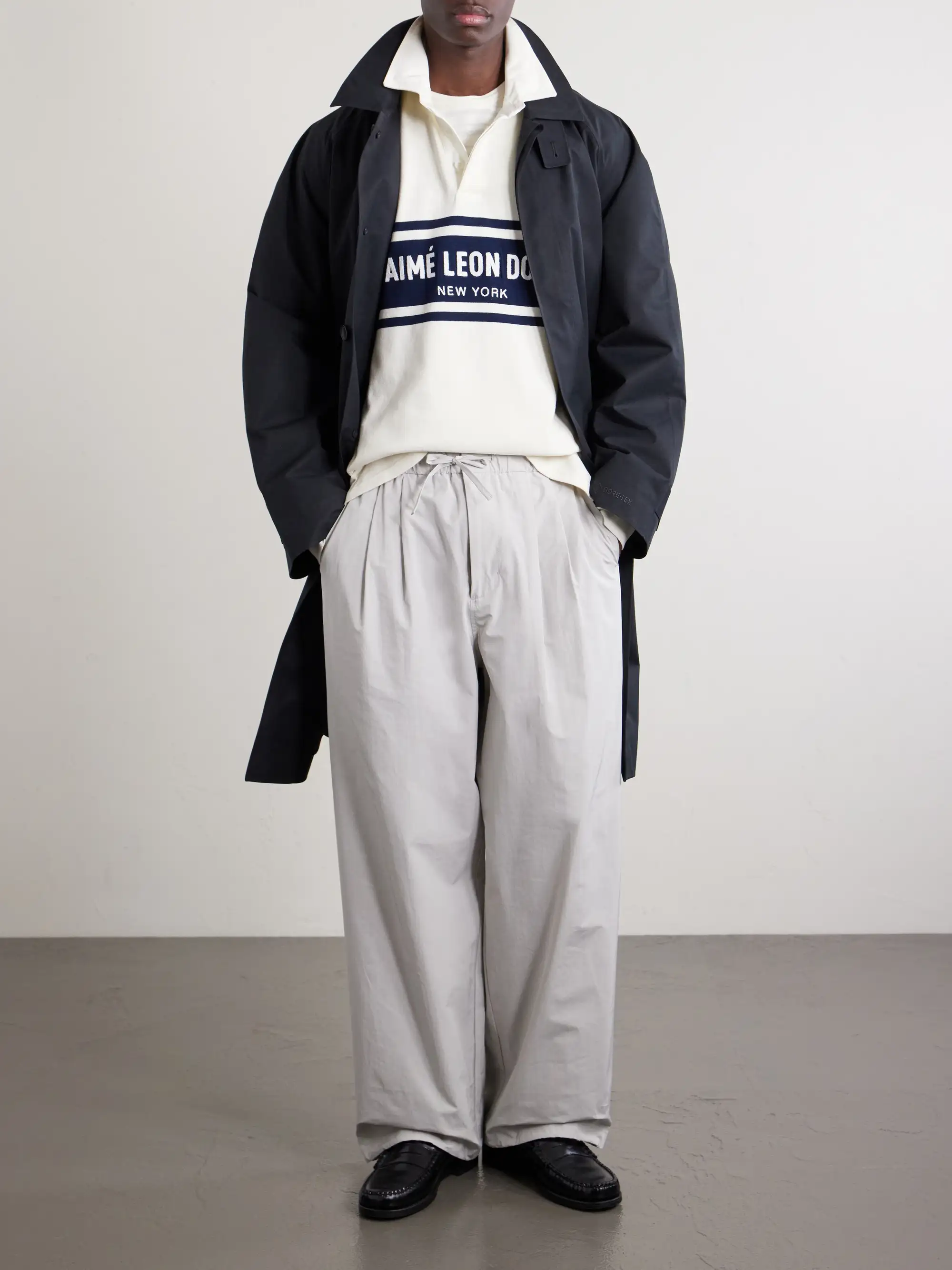 AIMÉ LEON DORE: Logo-Embroidered Striped Cotton Polo Sweater