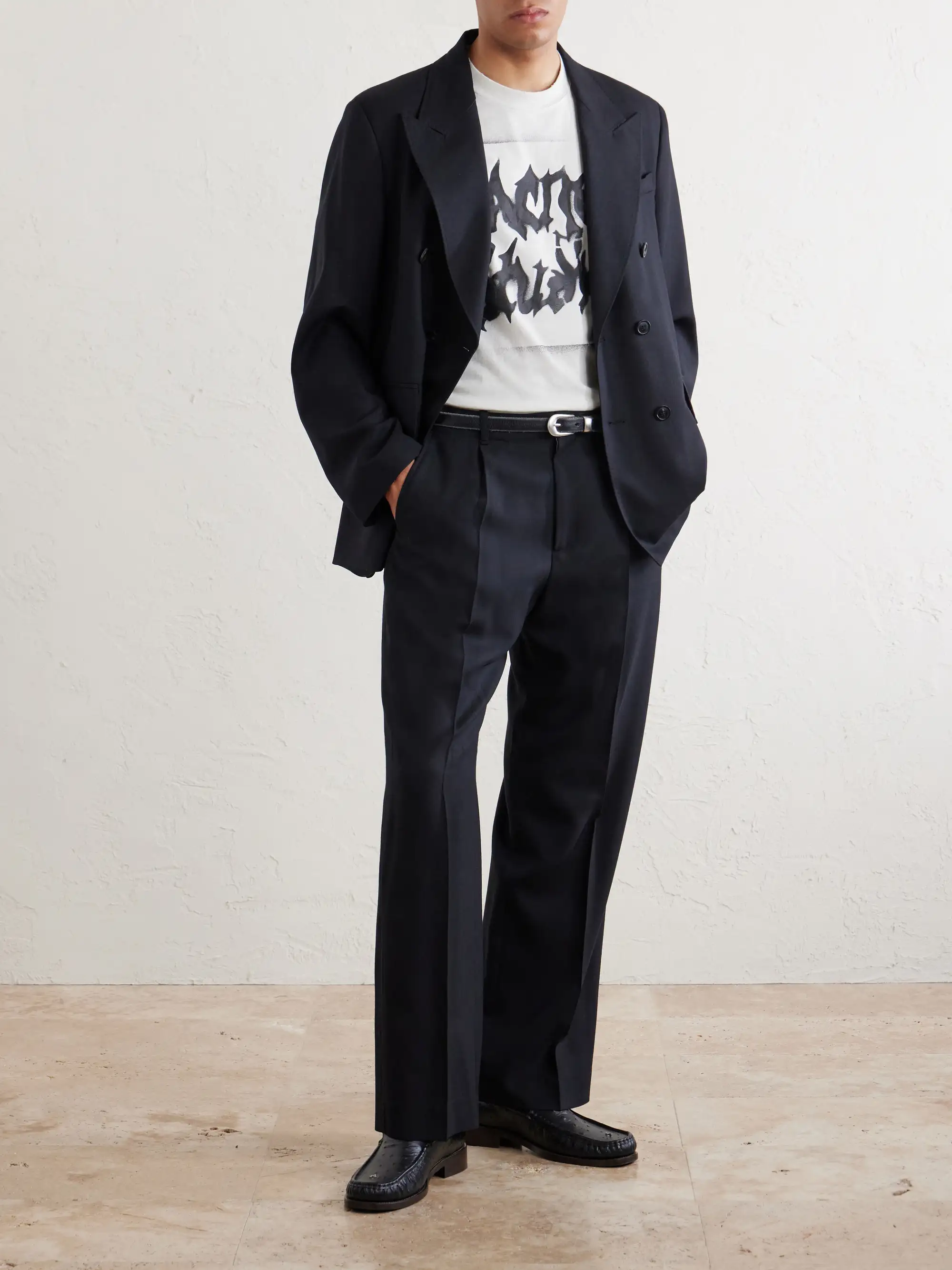 ACNE STUDIOS: Logo-Print Distressed Cotton-Blend Jersey T-Shirt