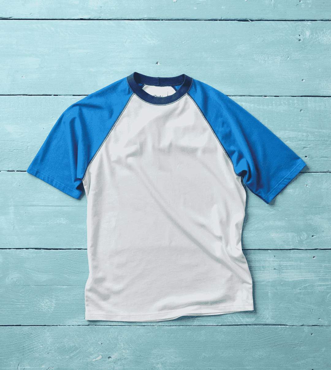 Drake's: White and Blue Raglan Sleeve Hiking T-Shirt