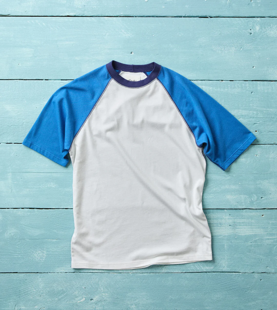Drake's: White and Blue Raglan Sleeve Hiking T-Shirt