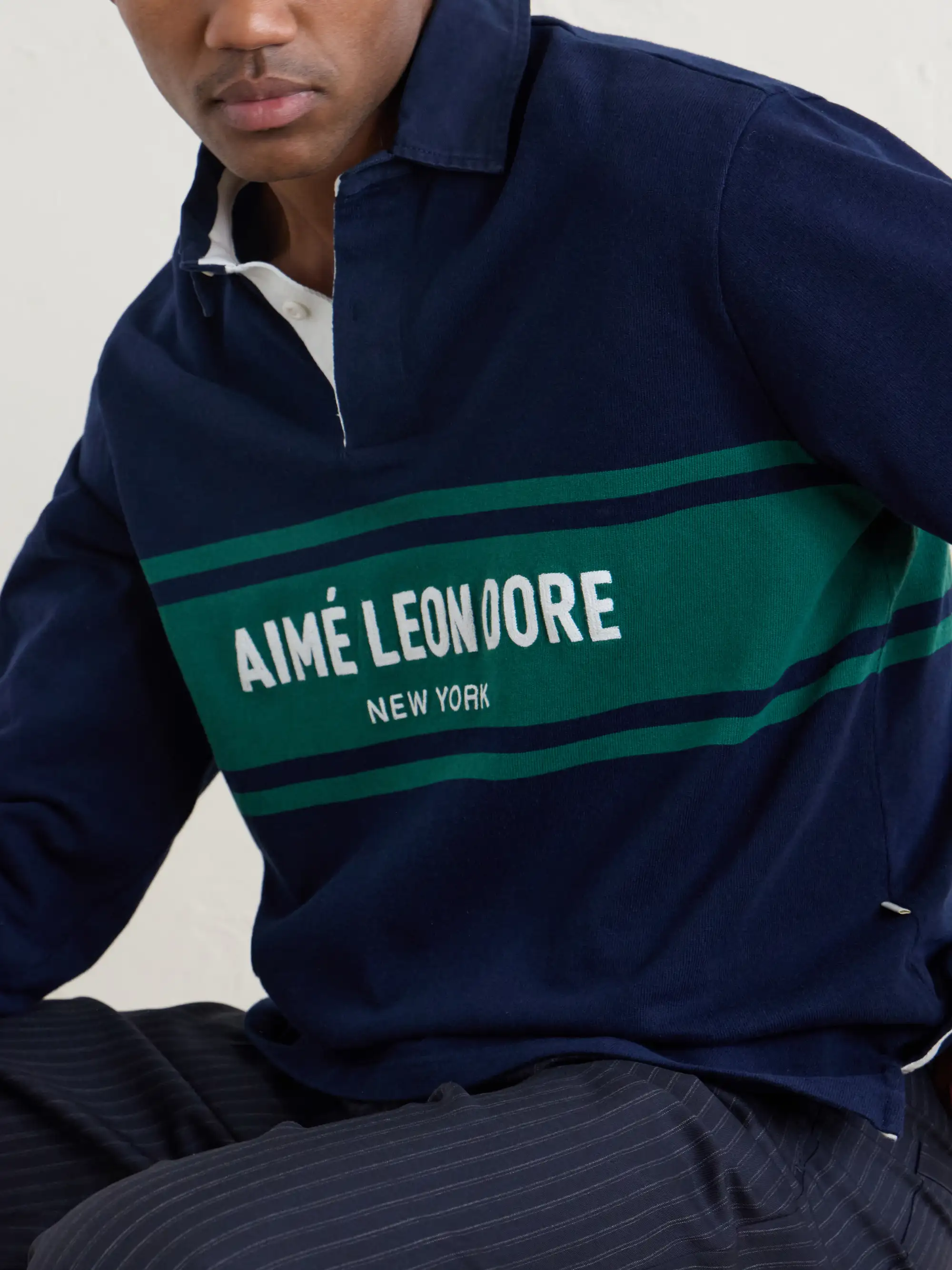 AIMÉ LEON DORE: Logo-Embroidered Cotton-Jersey Polo Sweater