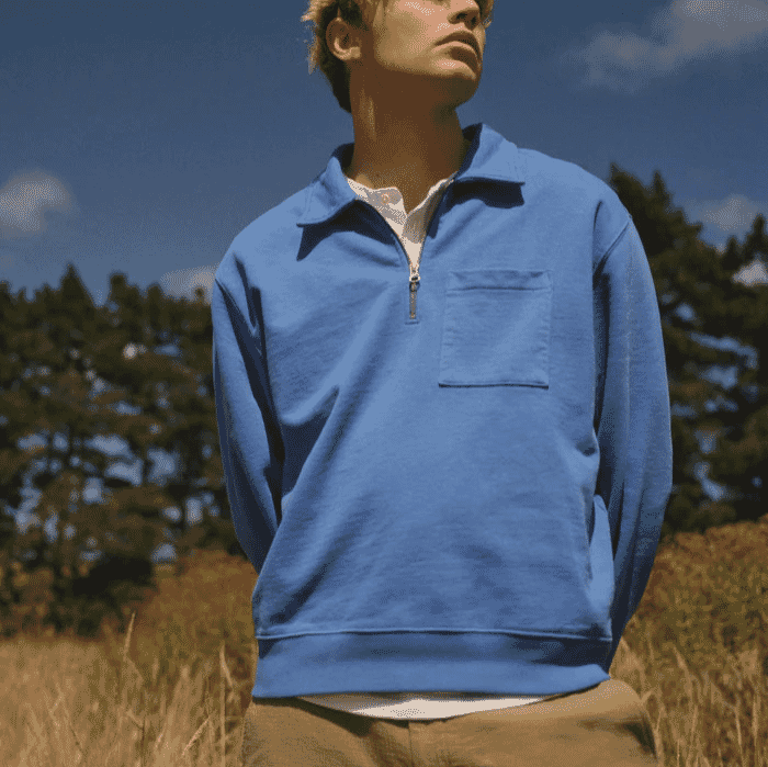 Wax London: French Blue Organic Cotton Collared Sweatshirt
