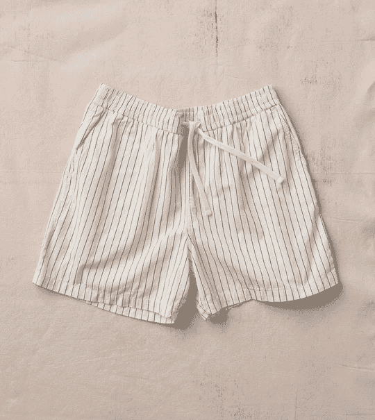 Drake's: Ecru Pin Stripe Cotton Drawstring Shorts