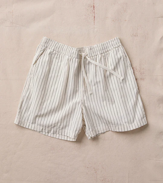 Drake's: Ecru Pin Stripe Cotton Drawstring Shorts