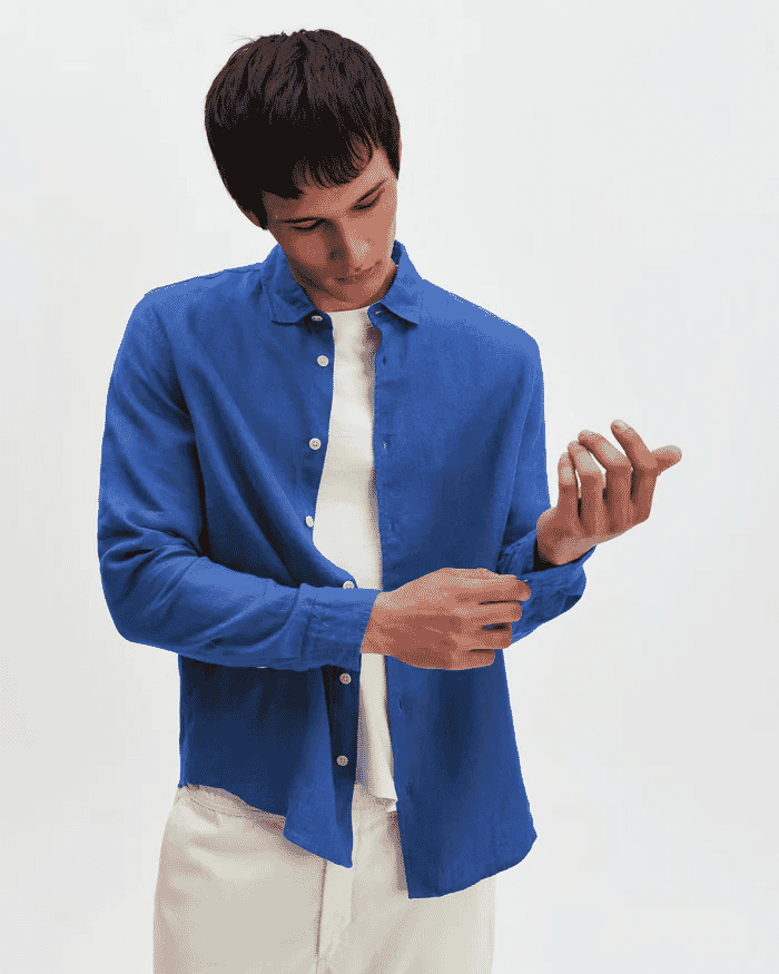Wax London: Dartford - French Blue Washed Linen Shirt