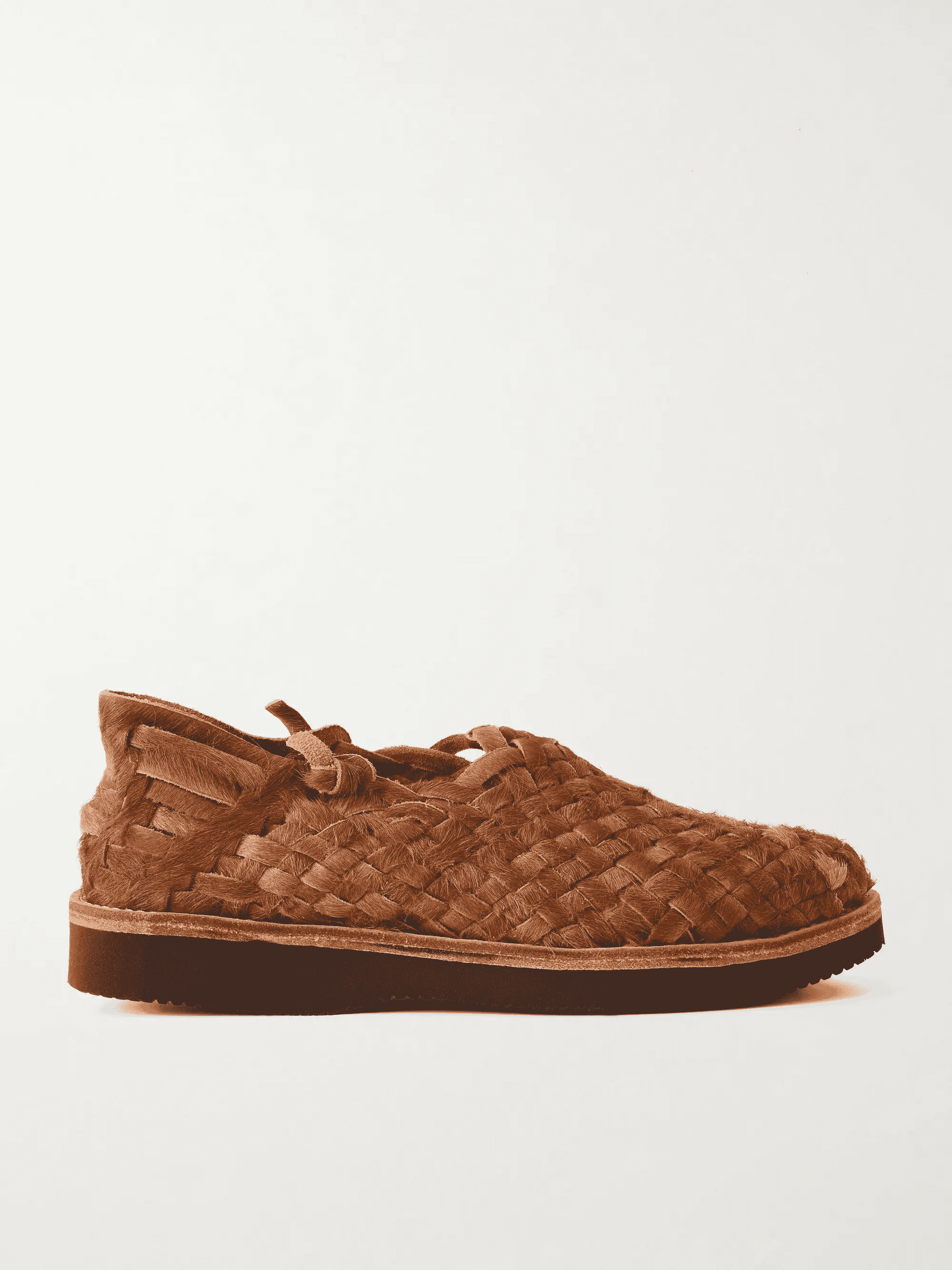 YUKETEN: Woven Calf Hair Huarache Sandals