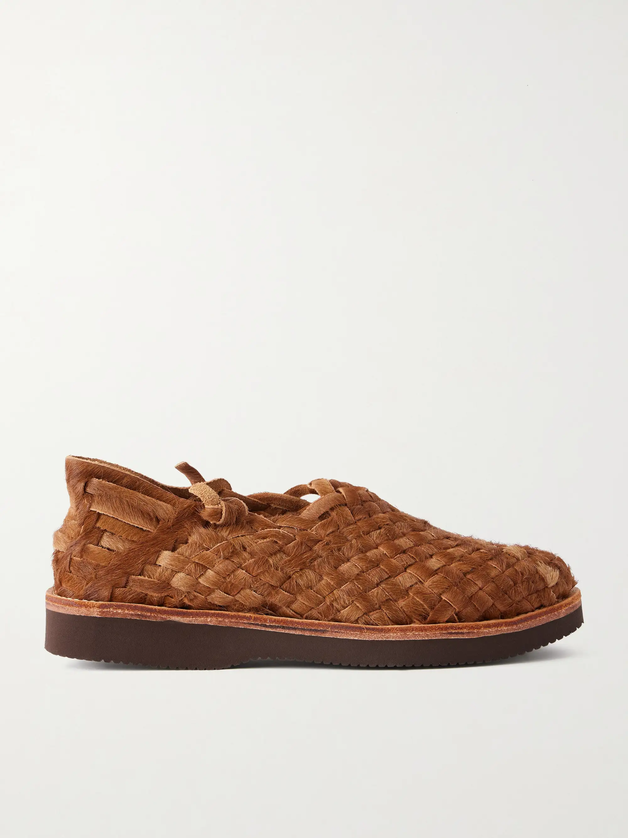 YUKETEN: Woven Calf Hair Huarache Sandals