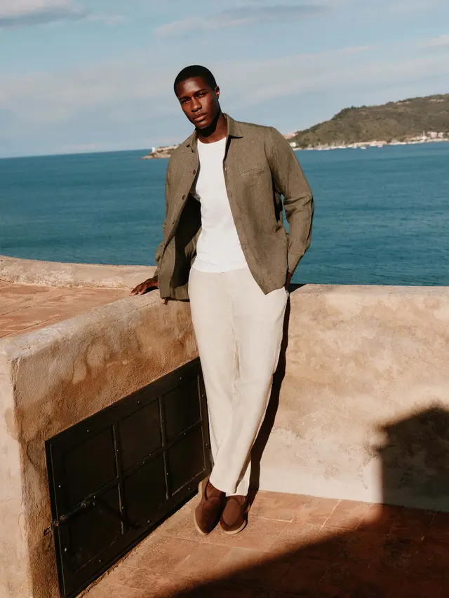 Luca Faloni: Olive Green Linen Overshirt