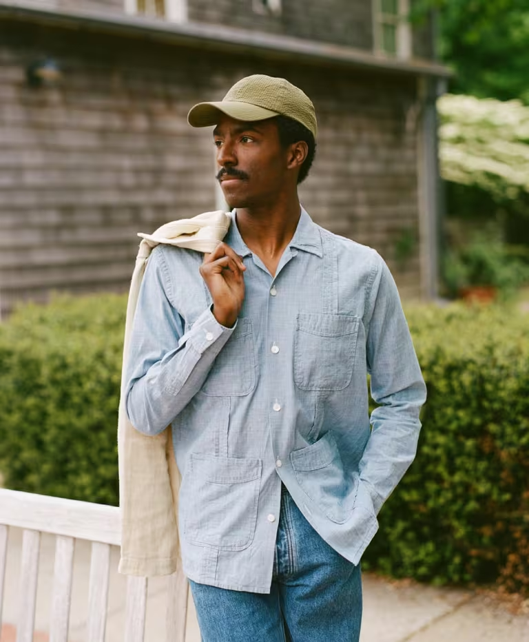 Drake's: Green Seersucker Cotton Baseball Cap