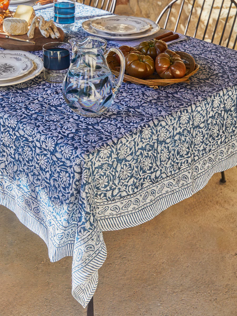 Chamois: Margerita Block-Printed Linen Rectangular Table Linen Collection