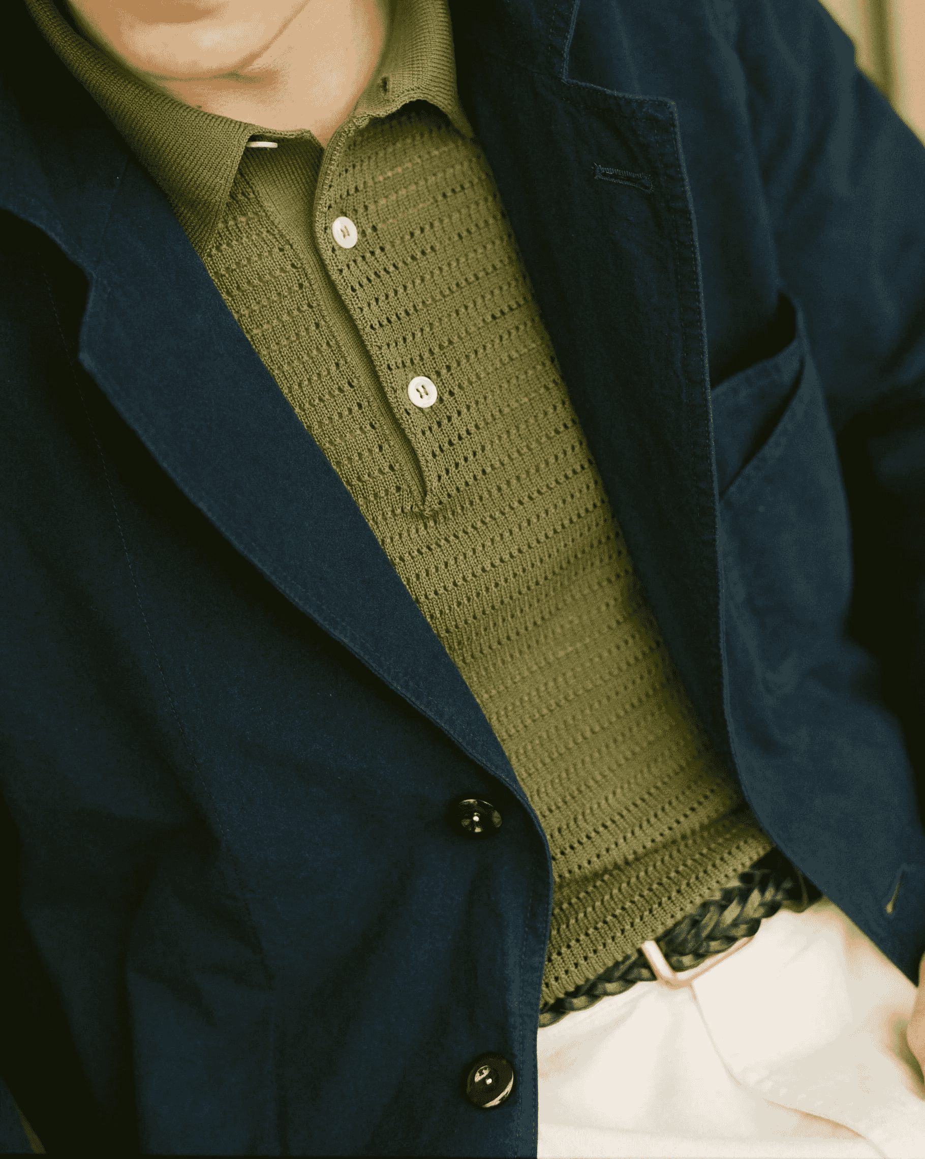 Drake's: Olive Waffle Knit Cotton Short-Sleeve Polo Shirt