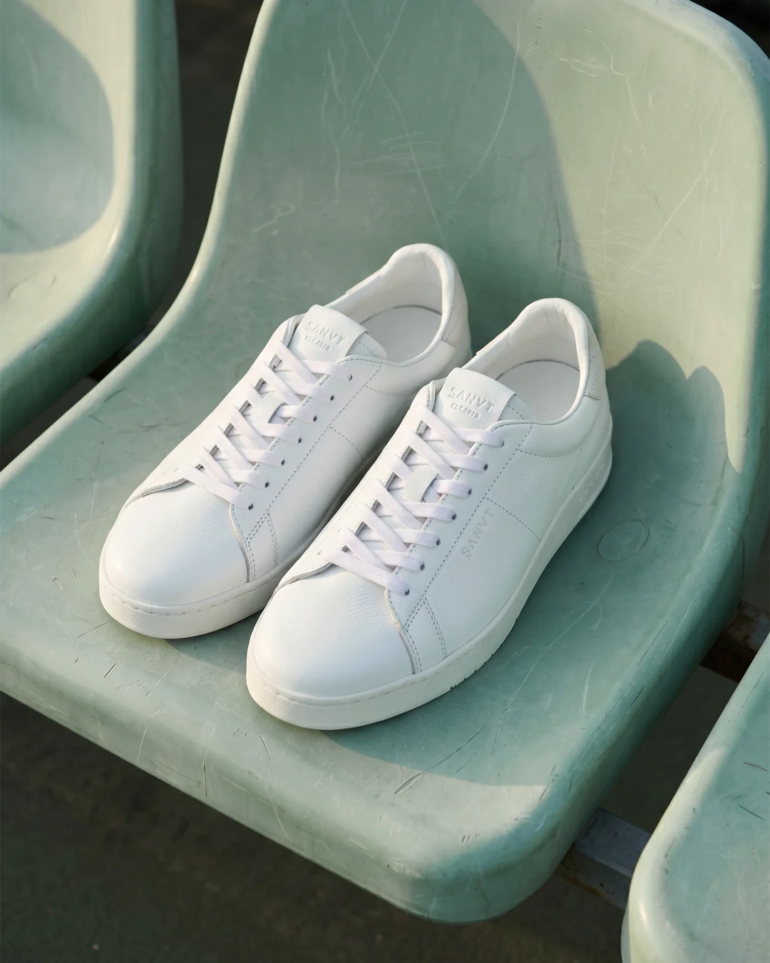 SANVT: White Leather Tennis Sneaker