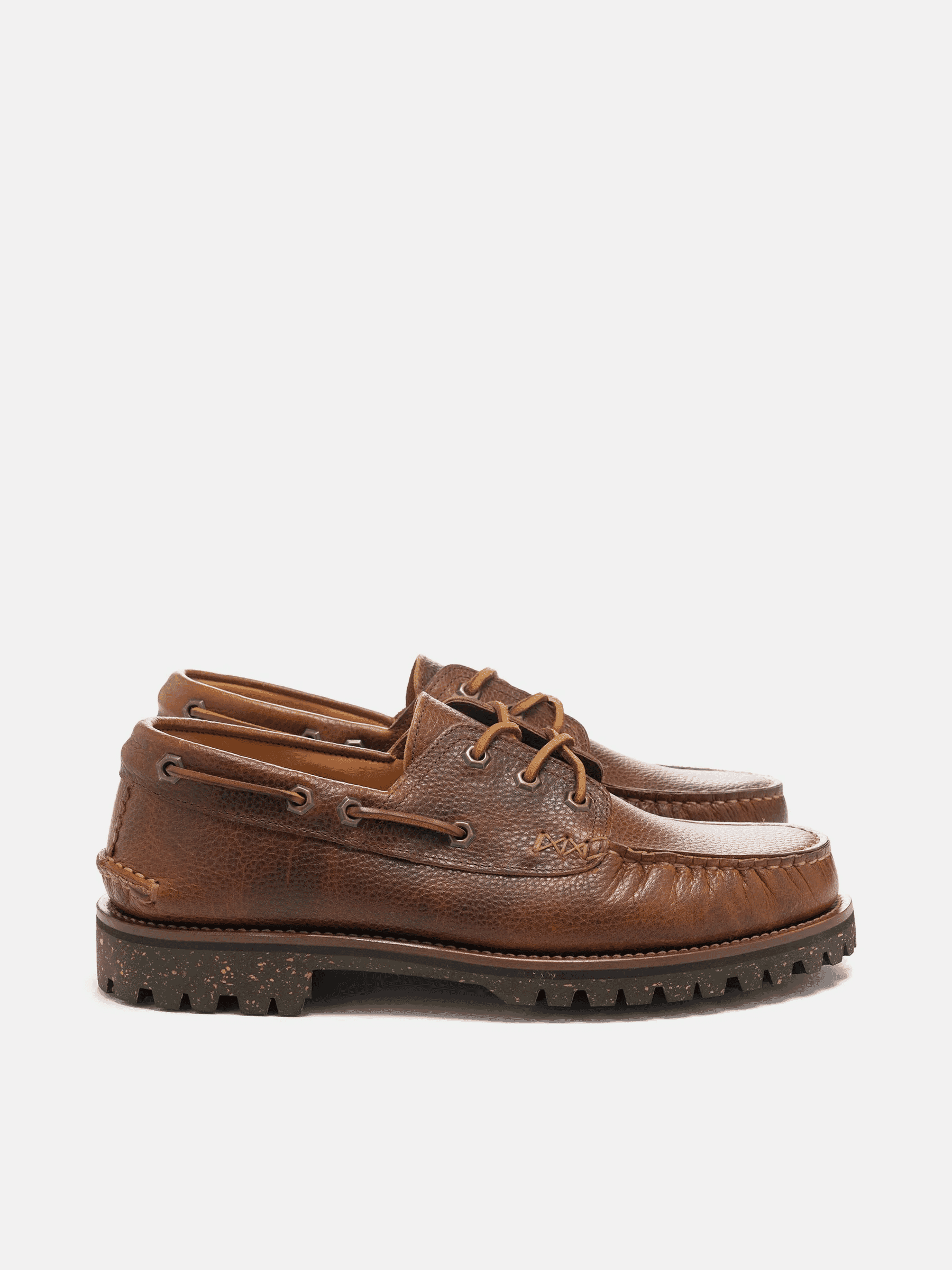 Yuketen: Italian Hex Eye Boat Shoe w/ Cortina Sole SG Lt. Brown