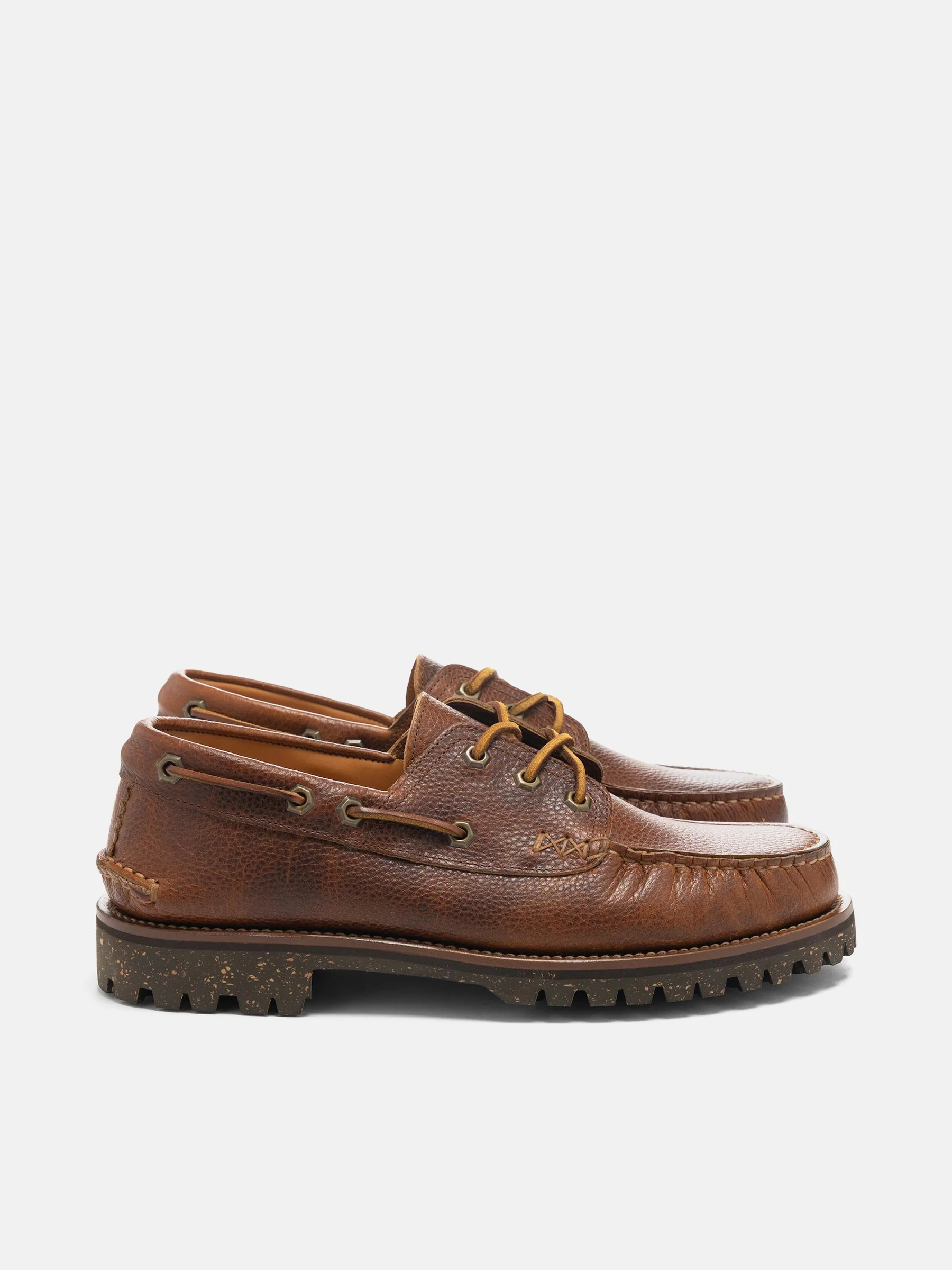 Yuketen: Italian Hex Eye Boat Shoe w/ Cortina Sole SG Lt. Brown