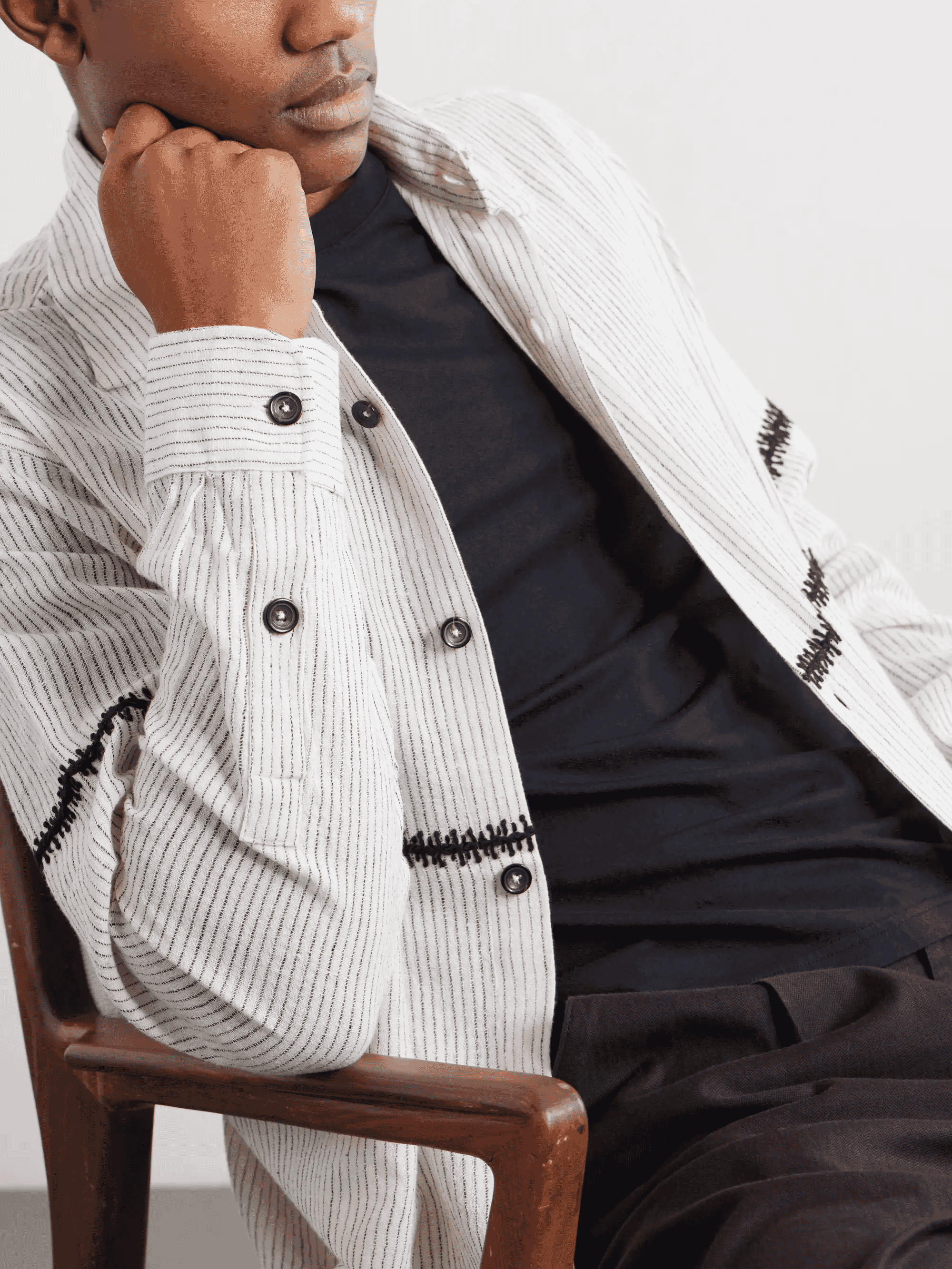 KARTIK RESEARCH: Rabari Embroidered Pinstriped Shirt